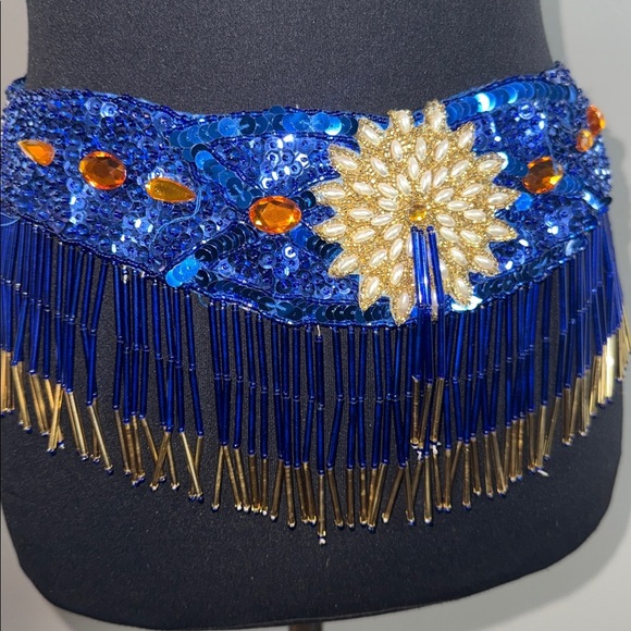 Vintage Beaded & Sequined Cabaret Belly Dance Hip Belt – Cobalt Blue & Gold main image 8